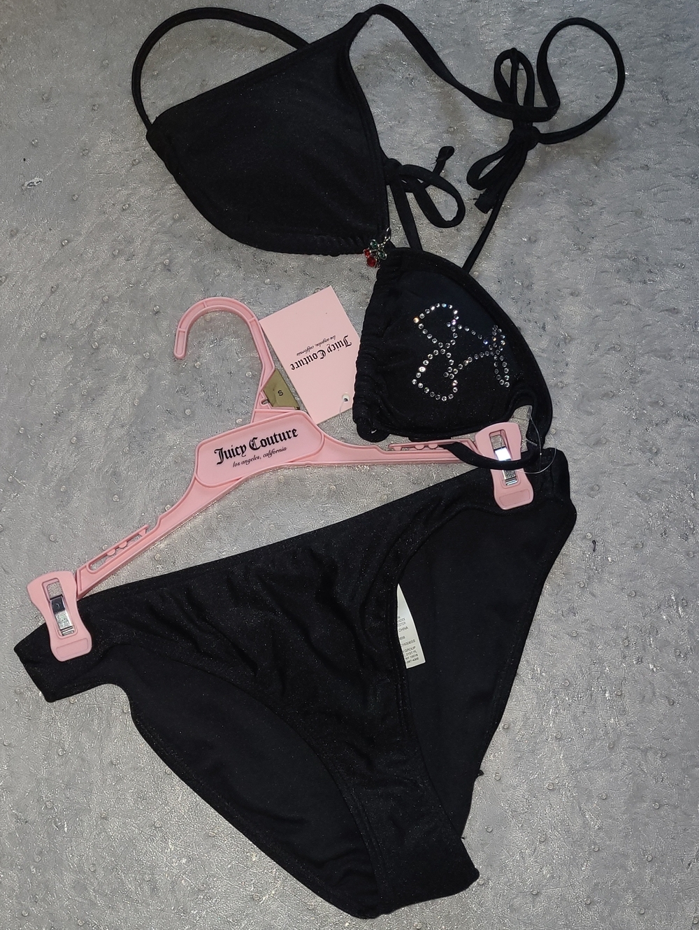 Juicy Couture Black Rhinestone Logo Triangle Bikini Set - Size Small